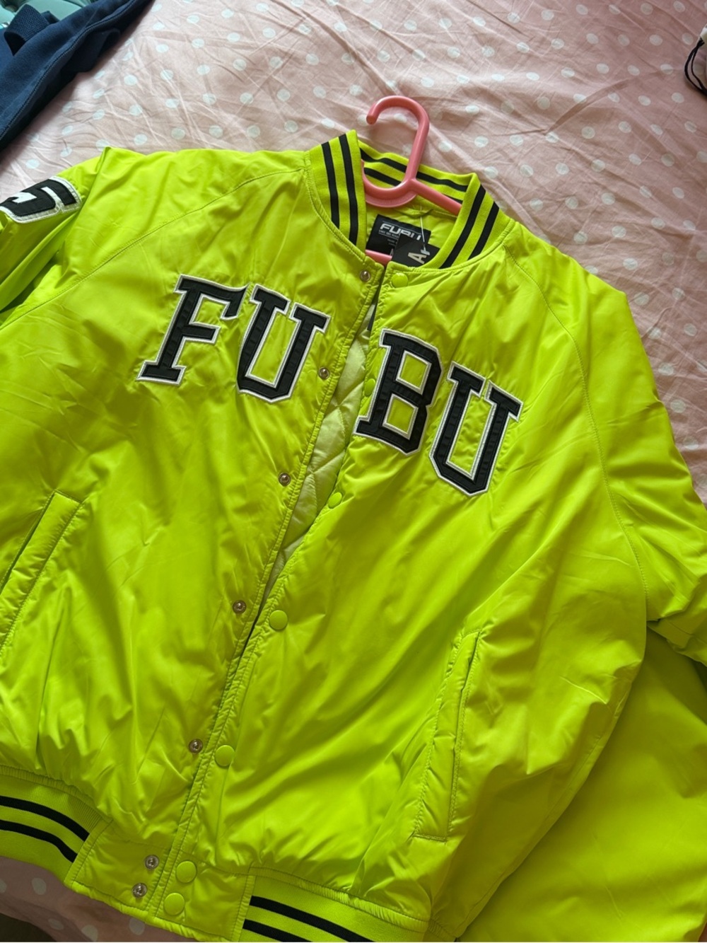 FUBU Neon Yellow Varsity Bomber Jacket BNWT